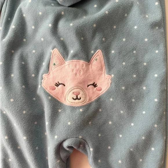 Carters fleece blue polka dot cat hooded one piece zip up size 18 months - Picture 5 of 7